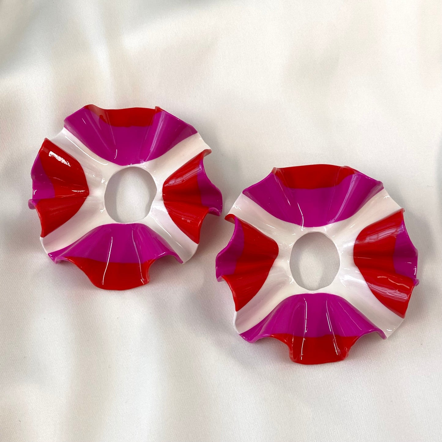 Magenta/Apple Red/Wht Striped Saundra Ruffled Stud- Medium (Ready to Ship)