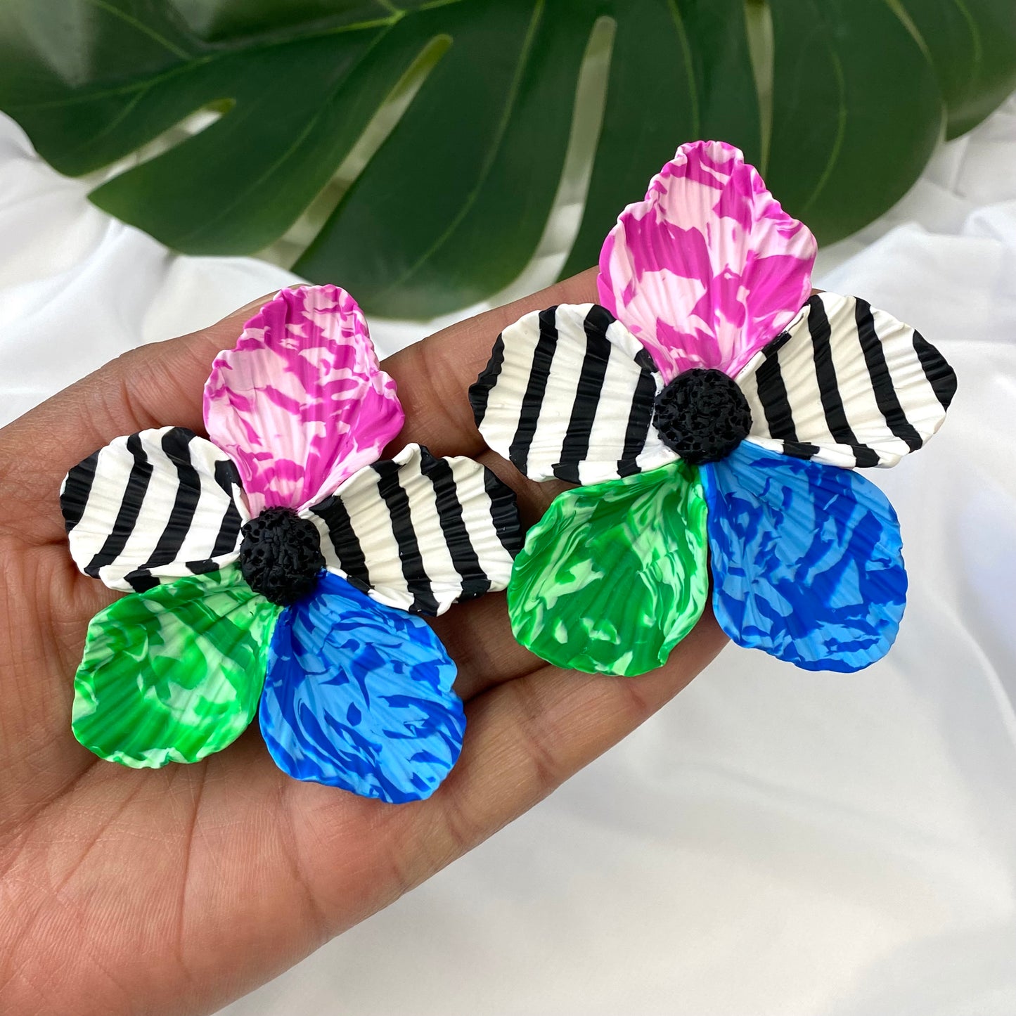 Black+White Stripe Multi Bloom Stud 2