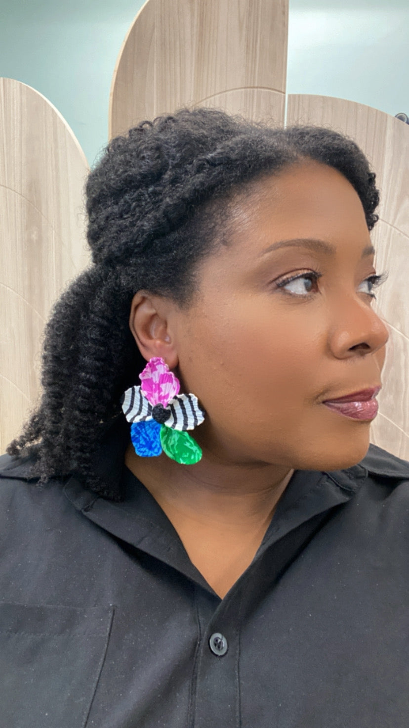 Black+White Stripe Multi Bloom Stud 2