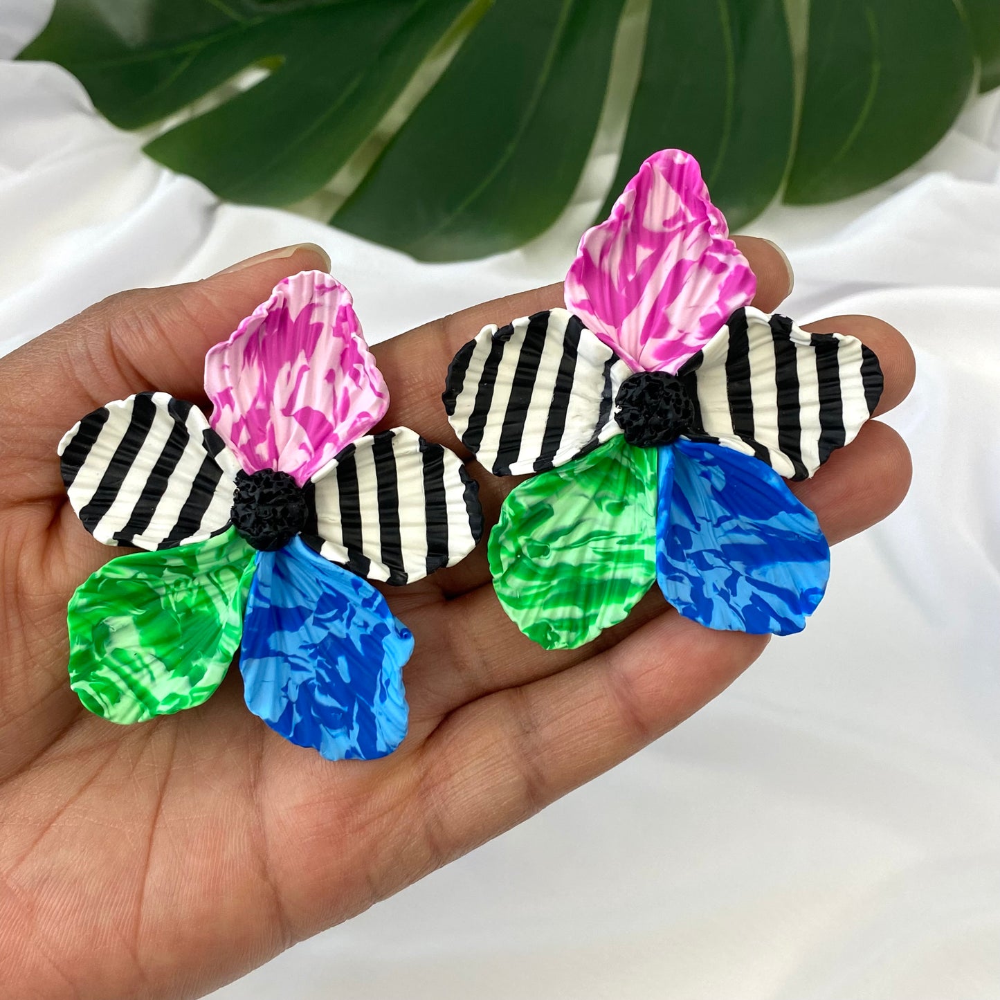 Black+White Stripe Multi Bloom Stud 2