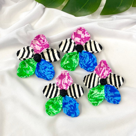 Black+White Stripe Multi Bloom Stud 2