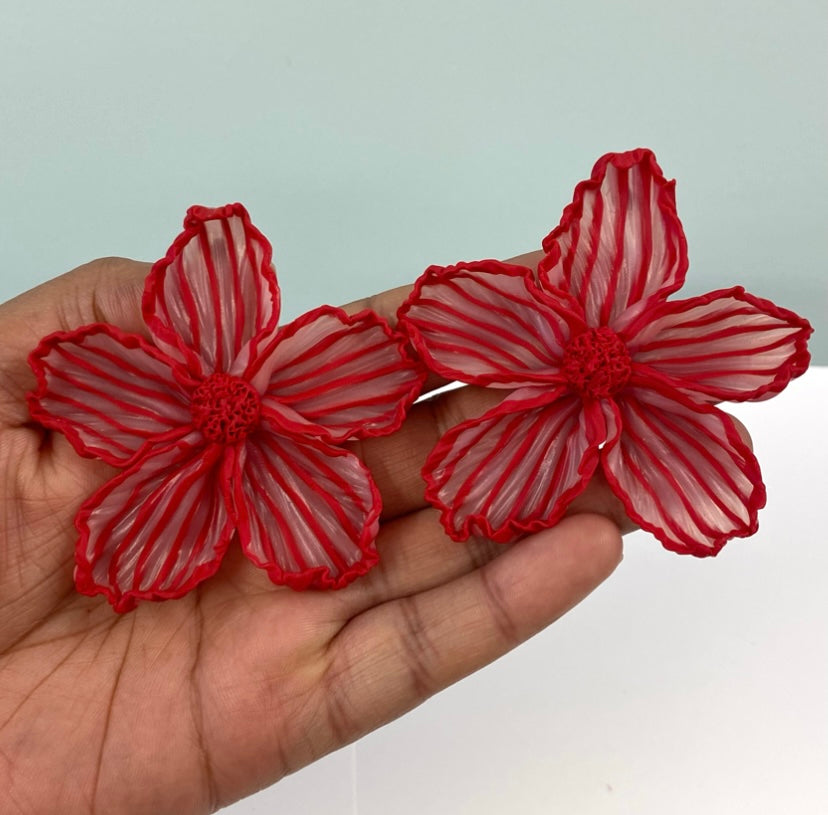 Small Apple Red & Soft Blush Striped Translucent Bloom Stud (Ready to ship)