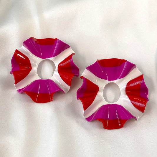 Magenta/Apple Red/Wht Striped Saundra Ruffled Stud- Medium (Ready to Ship)