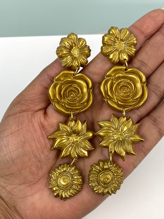 READY TO SHIP- XL Deep Gold Floral Dangle