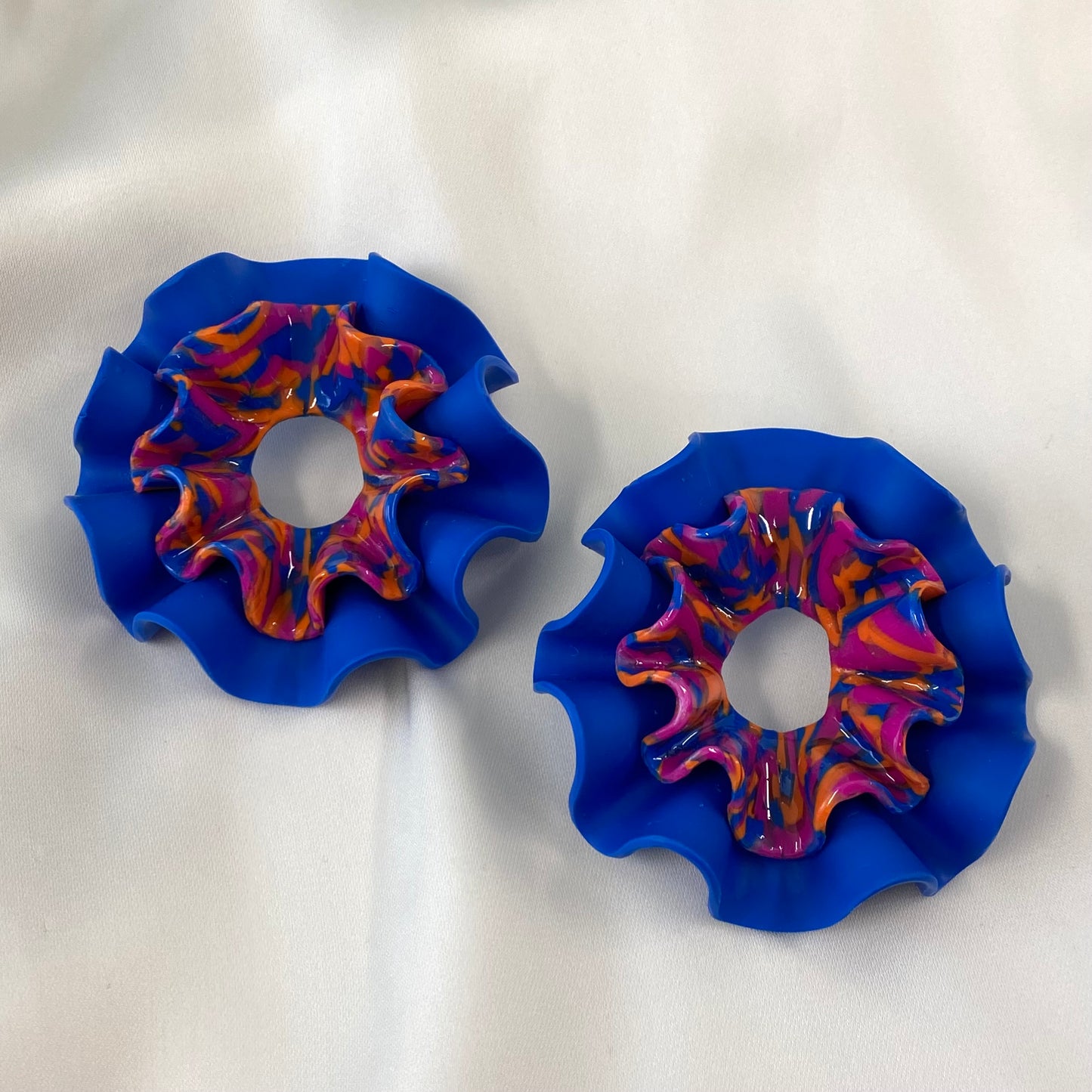 Magenta/Cobalt Marbled Saundra Double Ruffle Stud (Ready to Ship)