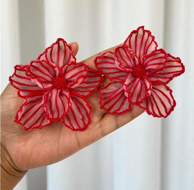 Apple Red & Soft Blush Striped Translucent Bloom Stud Large (Ready to Ship)