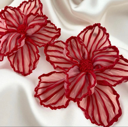 Apple Red & Soft Blush Striped Translucent Bloom Stud Large (Ready to Ship)