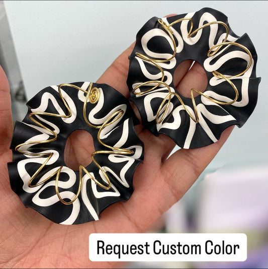 Swirl Print Saundra Ruffled Stud w/Gold Plated Spiral- (Preorder)