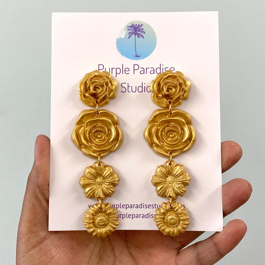 Large Gold Floral Dangle- Preorder