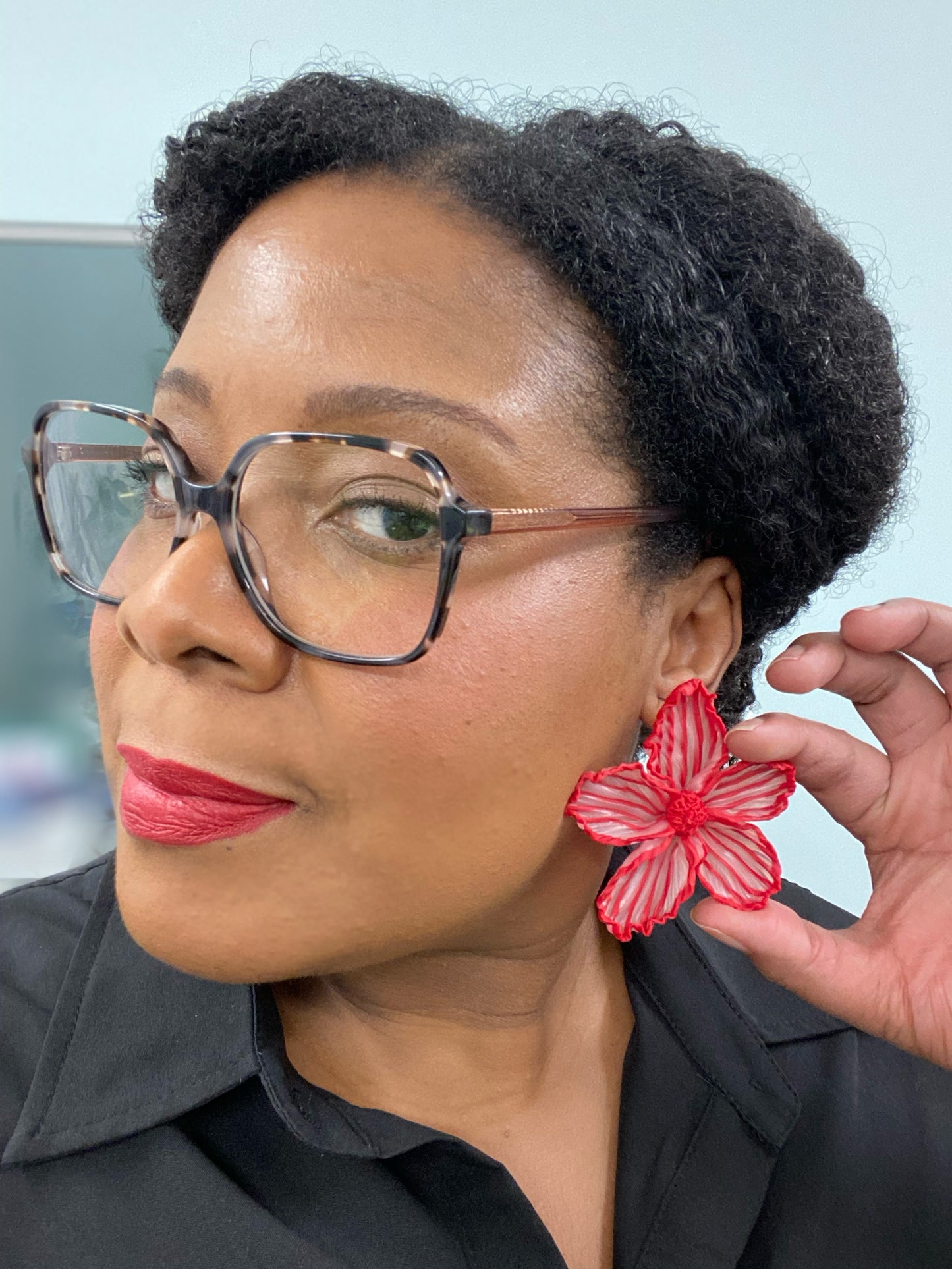 Small Apple Red & Soft Blush Striped Translucent Bloom Stud (Ready to ship)